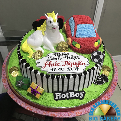 Bánh gato sinh nhật fondant cho bé trai 2 tuổi yêu thích ô tô 3492 - Bánh  fondant
