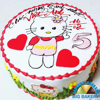 Bánh sinh nhật bông lan trứng muối vẽ hình mèo kitty - Happy birthday Minh  Anh MS1443 - Bánh sinh nhật bông lan trứng muối Tp. HCM